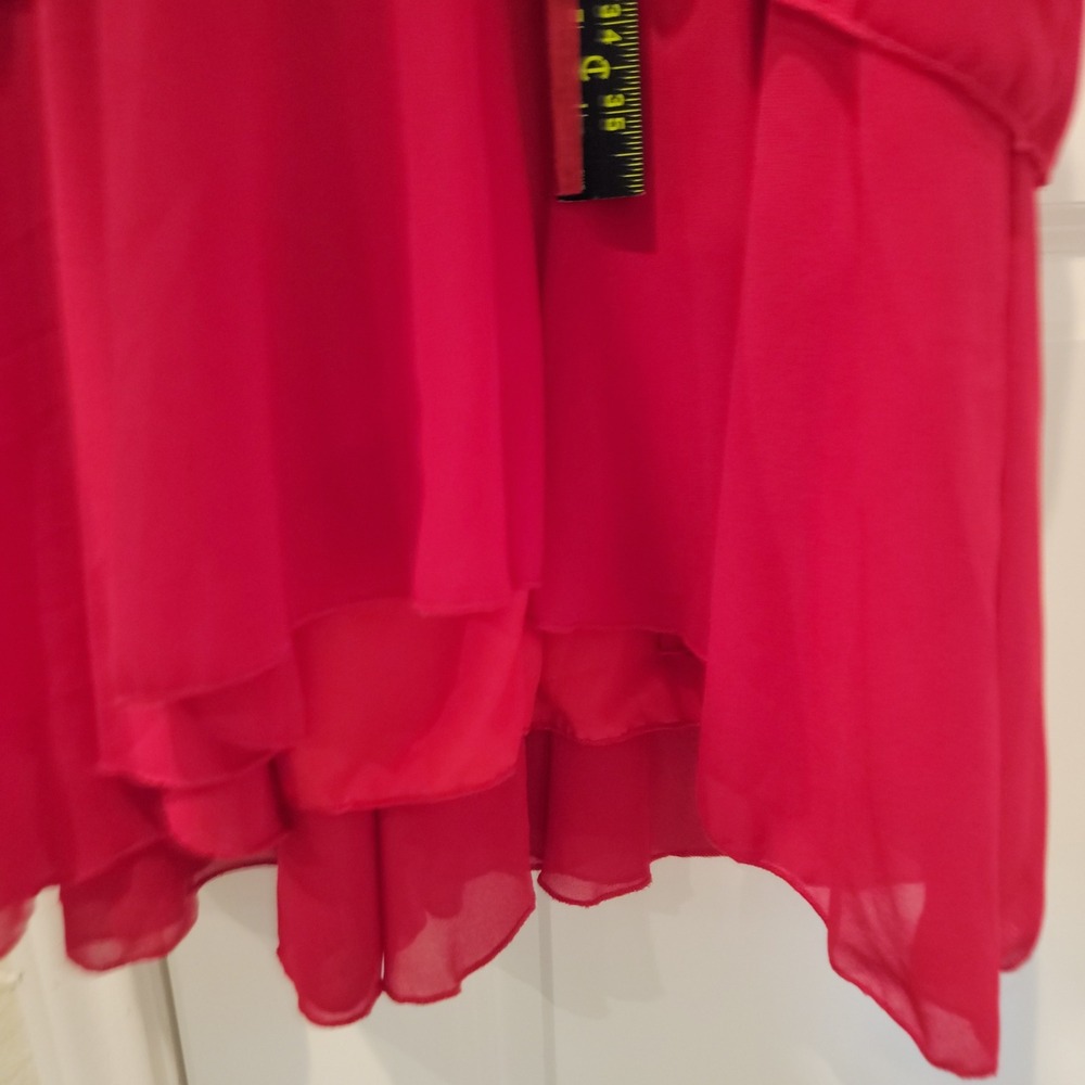 Cosmina Womens Red Ruffle Tiered Maxi Dress Size L Sheer Overlay New - Picture 7 of 11